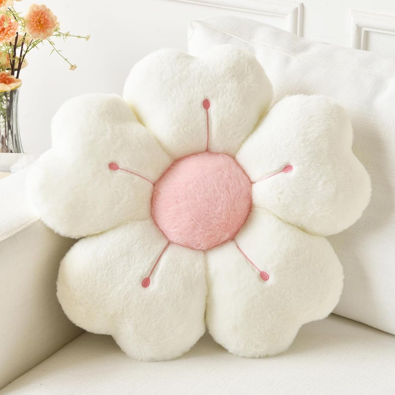 Ddliury Flower Pillow, Flower Shaped Pillow Decorative Throw Pillows for Bed Couch, Cute Daisy Pillow Dorm Decor Floor Seating Cushion (White, 15 Inches) - Image 1
